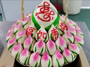 双合成寿桃礼篮2020可食用过寿花馍面食馒头老人寿只山西省内配送