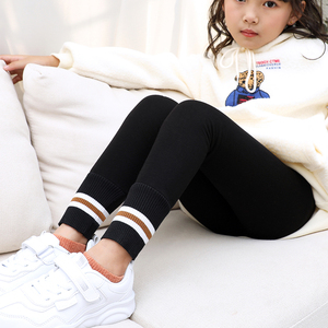 女童运动打底裤加绒春秋薄款外穿彩虹螺纹一体绒洋气休闲紧身裤子