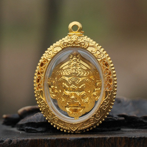 泰国佛牌真品 阿赞苏斌  五眼四耳吊坠 拉胡 崇迪 四面佛镀金外壳