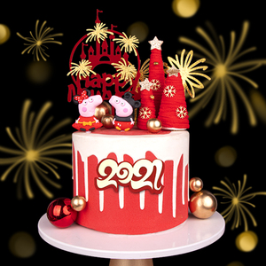 2021新年蛋糕装饰小猪卡通生日摆件跨年蛋糕装饰烘焙派对插件