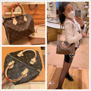 lv/路易威登女包speedy25老花枕头包手提包单肩斜挎包m41113
