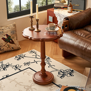 法式创意复古实木小茶几阳台桌子客厅卧室家用床头柜美式沙发边几