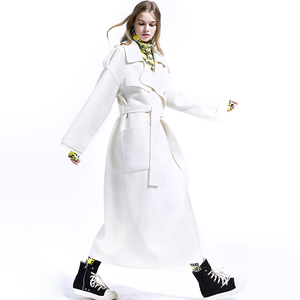 弗洛拉新款大牌秋冬双面羊绒大衣女长款系带宽松过膝毛呢外套