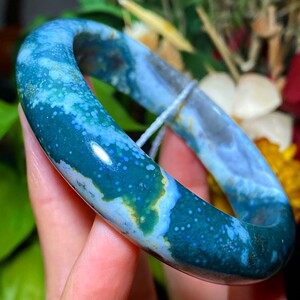 海洋碧玉玛瑙天然玉石手镯【无端陌上狂风急,惊起鸳鸯出浪花】56