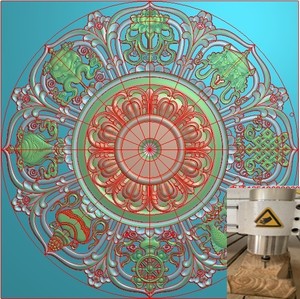 藏八宝圆盘藏式镂空装修寺庙吊顶精雕图jdp浮雕图灰度图木雕图