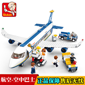 小鲁班塑料拼装积木飞机场客机空中巴士益智启蒙玩具儿童生日礼物