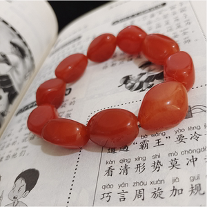 新疆天然戈壁金丝玉宝石光精品杜热红手串男女情侣礼物民族风饰品