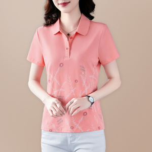 短袖t恤女纯棉2022新款夏季polo衫翻领百搭中年妈妈运动休闲上衣