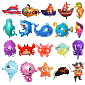 儿童卡通玩具海洋动物主题派对装饰铝膜气球海盗鲨鱼海洋生物家族