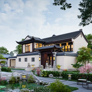 2225二层新款中式风格四合院设计图纸自建房新农村砖混结构135平