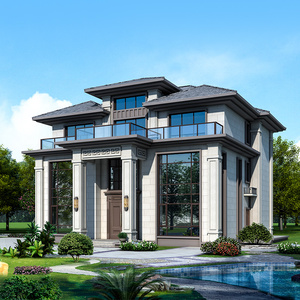 3322三层新中式农村网红自建房别墅设计图纸大户型二层半效果图