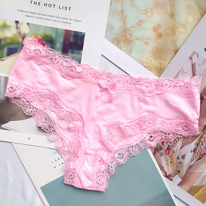 日系外单粉色甜美内裤女性感蕾丝花边无痕冰丝提臀少女平角裤