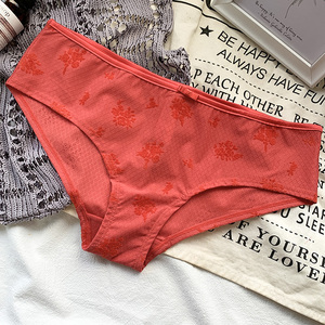 法国时尚名品女士内裤 奢华纯色低腰三角裤大红色本命年印花底裤