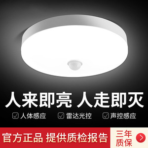 LED雷达声光控感应人体过道吸灯顶灯家用客厅灯圆形超亮led感应灯