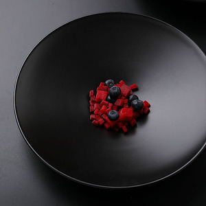 精品菜浅碗 法式轻食餐厅摆盘 分子料理陶瓷餐具西餐沙拉碗哑光黑