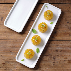 中式餐厅糕点盘创意小吃陶瓷盘长方形点心盘冷菜摆盘特色长条平盘