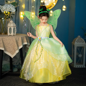 儿童蒂安娜公主裙带翅膀女童网纱蓬蓬连衣裙女孩表演礼服裙cos服