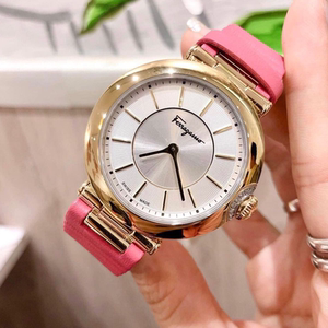 ferragamo菲拉格慕手表女金色指针真皮表带镶钻石英女表fin030015
