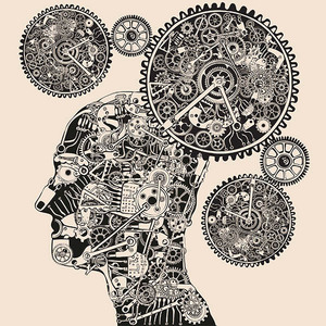 工业蒸汽朋克机械齿轮风格概念插画海报图案eps矢量设计素材