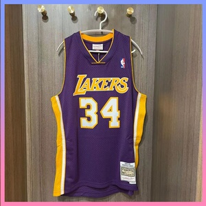 mitchell ness mn 奥尼尔 湖人34号 客场紫色复古 sw 篮球服 球衣