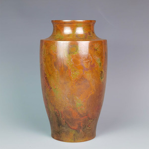 日本回流铜器  長谷川雅山作 青铜花瓶斑紫铜 大号斑铜花器收藏品