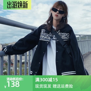 新款潮in羊毛外套春秋男女情侣棒球服字母兔子头联名飞行宽松夹克
