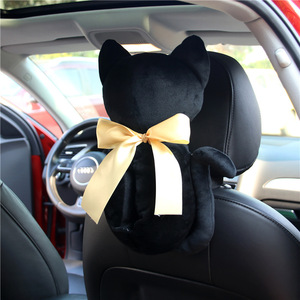 汽车背影猫纸巾抽毛绒黑色可爱卡通车用椅背袋挂式纸巾盒车内用品