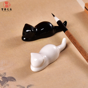 创意动物笔搁可爱猫个性多功能陶瓷笔架筷架文房四宝书法国画用品