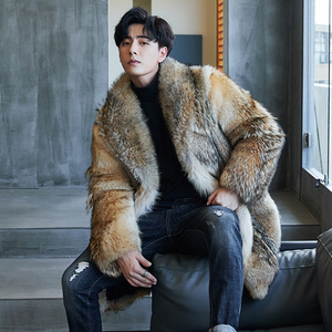 ga皮草 原生态狼毛皮草大衣男士潮 北美加拿大郊狼进口合法使