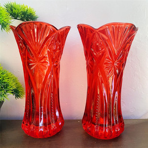 新款红色水晶花瓶玻璃加厚插玫瑰百合水培富贵竹花器客厅卧室摆设