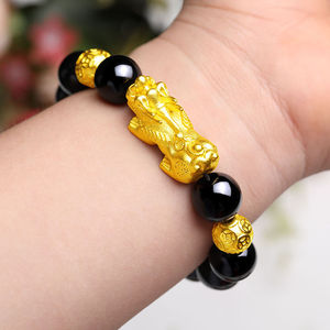 真品沙金貔貅手链男款黑曜石转运招财不掉色小众简约中国风手串女