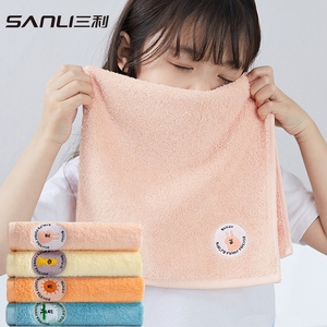 3条三利儿童专用毛巾纯棉洗脸全棉a类小孩子中号小长方形宝宝洗澡