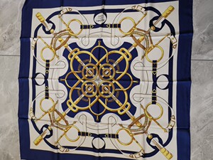 中古爱马仕丝巾900×900链条款,宝蓝色仙