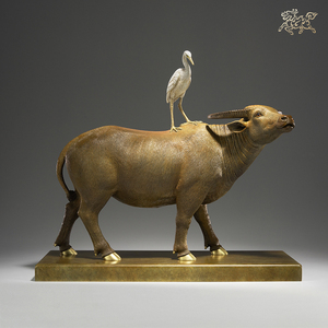 铜师傅 一路牛家居装饰品牛气冲天办公室新中式玄关白鹭摆件大号
