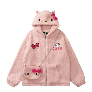 稚贰羊羔绒HelloKitty刺绣棉衣外套女冬可爱风保暖棉服棉袄送包包