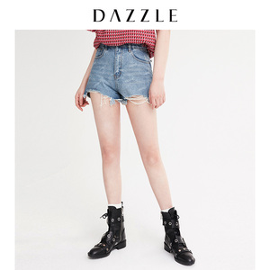DAZZLE地素 2019春装新款个性网红复古磨破牛仔短裤女