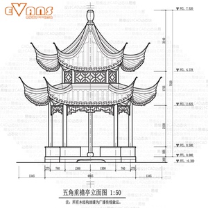 husmm1k淘宝j47-圆亭方亭单重檐木结构古建亭子施工图纸图集80套cad