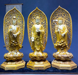 香樟木西方三圣娑婆三圣华严三圣佛像摆件精品木雕根雕客厅玄关
