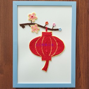 幼儿园手工课材料包毛线扣子粘贴画创意新奇环保玩具画 大红灯笼