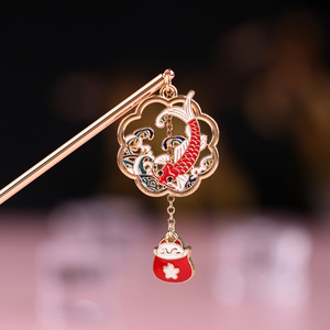 原创设计好运锦鲤时尚发簪日常现代学生女生古风盘发清新可爱簪子