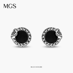 MGS/曼古银多瑙河系列黑玛瑙宝石耳钉S925纯银耳饰女士新中式耳饰