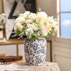 冰裂纹蓝彩青花瓷花瓶复古美式乡村做旧高档水培插花花器客厅摆件