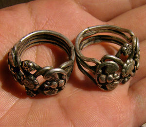 清代老银四连环戒指一对儿