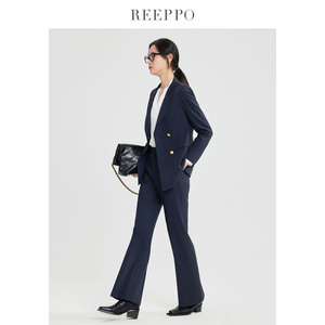 REEPPO藏青色西装外套女职业面试正装秋季大学生高端气质西服套装