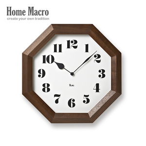 日本Lemnos八角形挂钟原装进口客厅胡桃木装饰怀旧复古风创意钟表