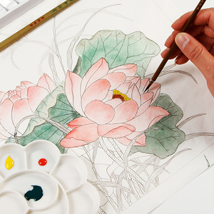 工笔画白描底稿花鸟国画初学勾线  荷花 梅花熟宣宣纸可直接上色