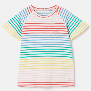 英Joules 女童 短袖 T恤 纯棉 条纹 彩虹