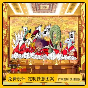 胡黄白柳灰壁纸五大仙胡常蟒东北壁纸客厅壁布佛堂道家背景墙壁画
