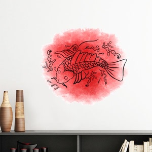日本文化和风金鱼图案墙贴壁纸房间贴花学校幼儿园装饰