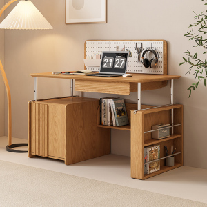 北欧风实木升降桌多功能洞洞板书桌一体简约现代家用学习桌电脑桌